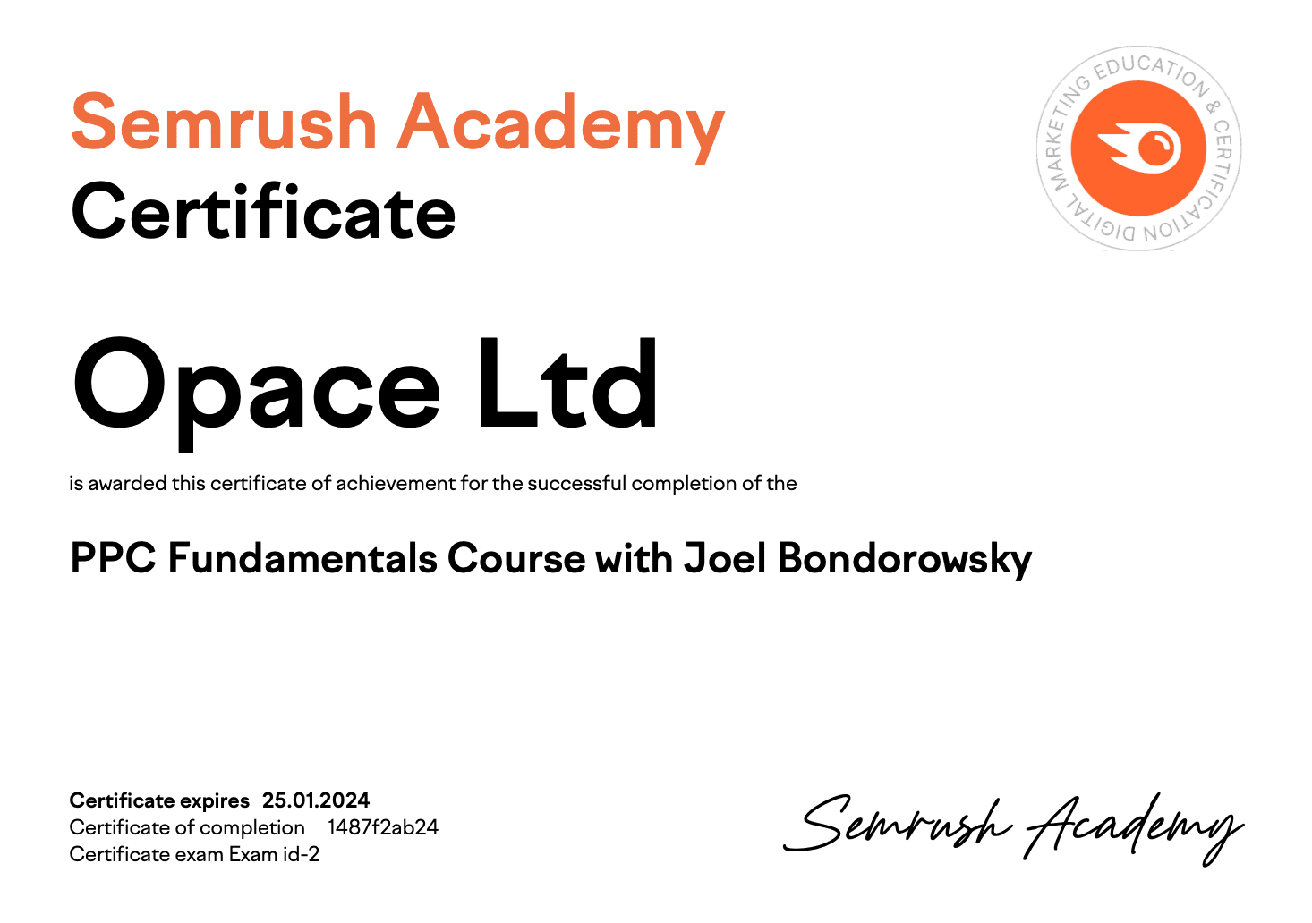 SEMRush PPC Fundamentals Course Accredited